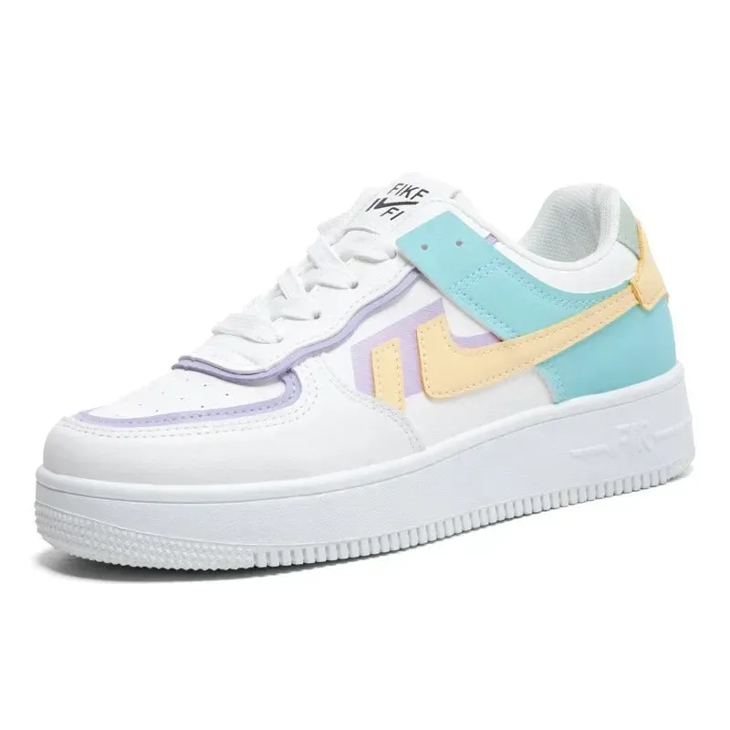 Meredith - Trendy White Platform Canvas Sneakers for Women