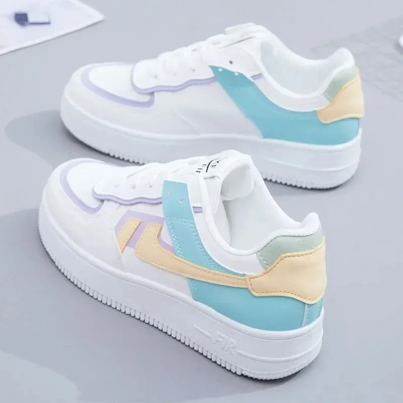 Meredith - Trendy White Platform Canvas Sneakers for Women