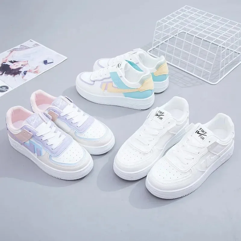 Meredith - Trendy White Platform Canvas Sneakers for Women