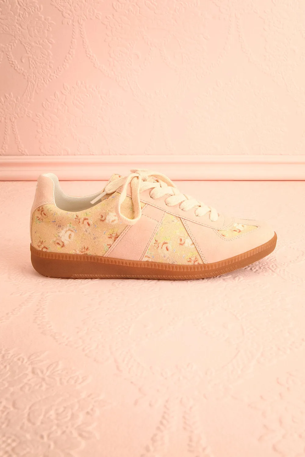 Noelle | Floral Sneakers w/ Pink Suede Accents
