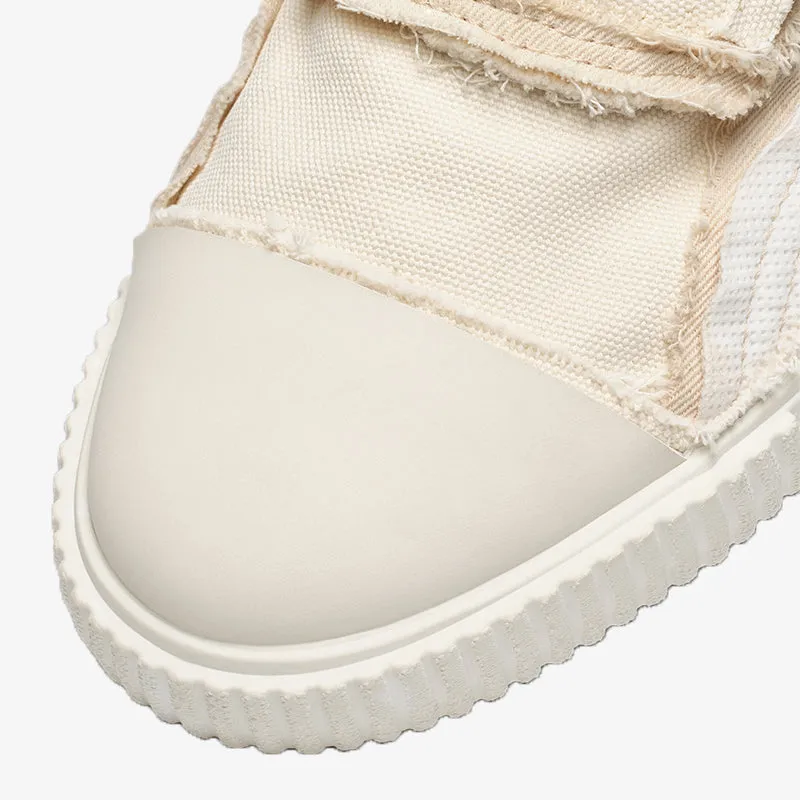 Off White Cotton Canvas Lace-Up Sneakers