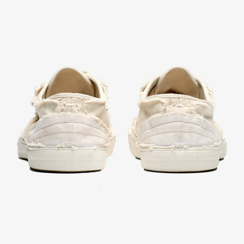 Off White Cotton Canvas Lace-Up Sneakers
