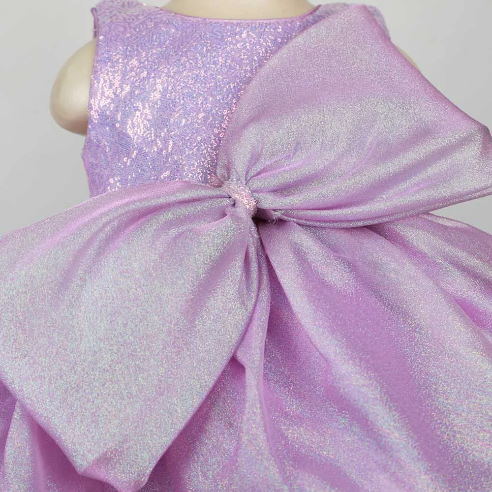 Pink & Purple Bow Embellished Sleeveless Party Dress