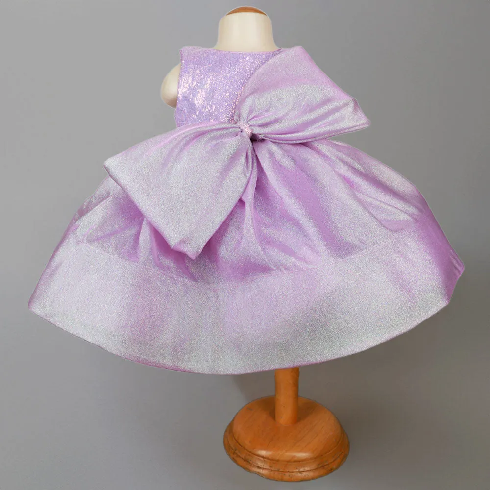 Pink & Purple Bow Embellished Sleeveless Party Dress
