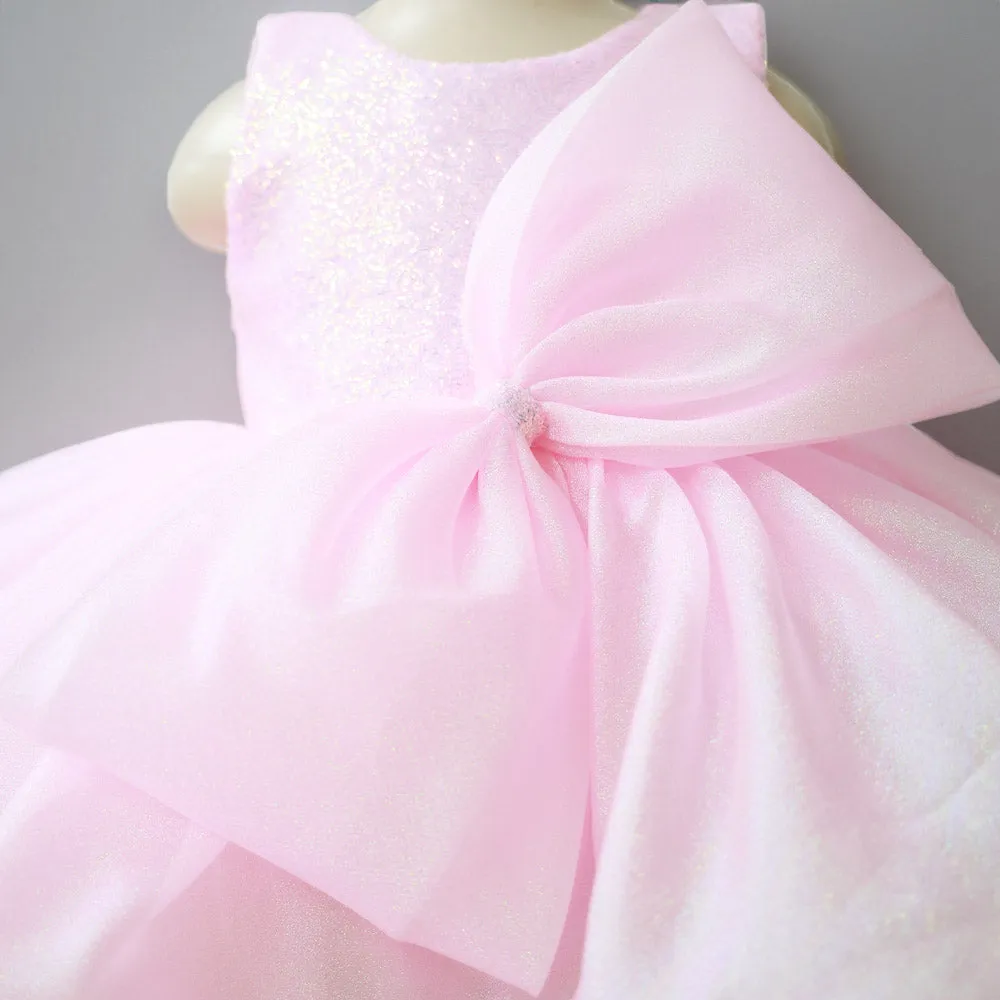 Pink & Purple Bow Embellished Sleeveless Party Dress