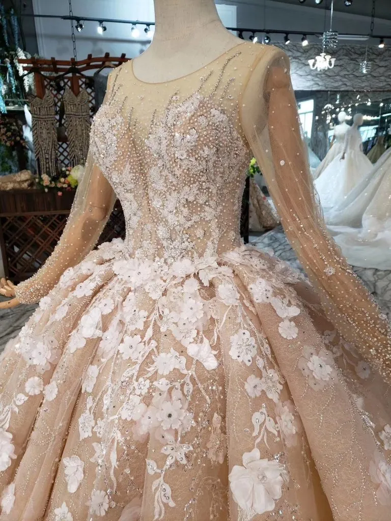 Princess Long Sleeves Ball Gown Wedding Dress, Puffy Wedding Gown With Beads N1630