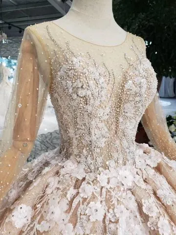 Princess Long Sleeves Ball Gown Wedding Dress, Puffy Wedding Gown With Beads N1630
