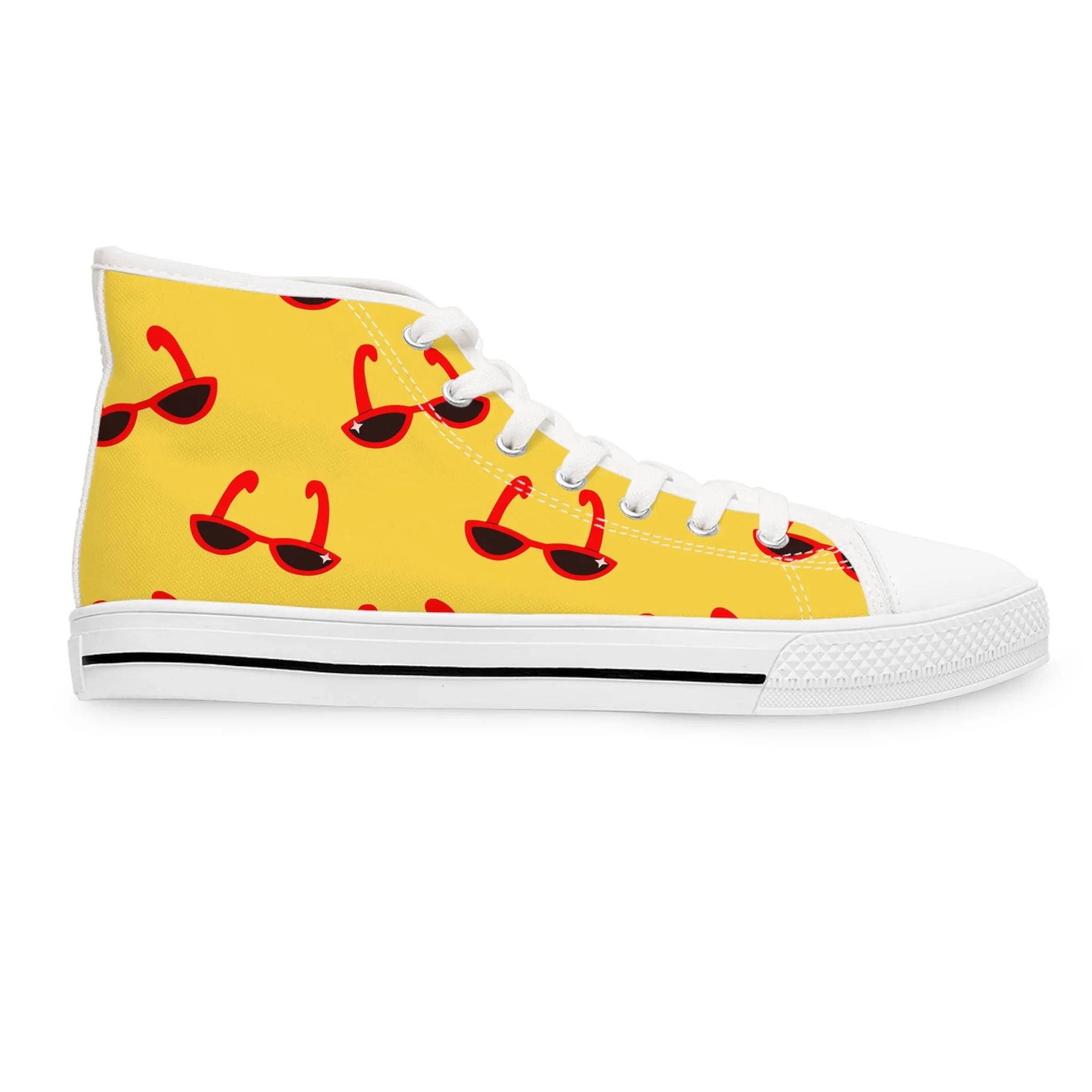 Red Sunglasses and Yellow Background Women's High Top Sneakers