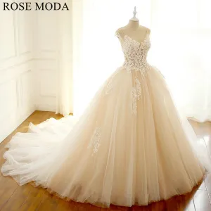Rosemoda Luxury Illusion 3D Floral Lace Ball Gown Wedding Dress