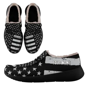 Unique Gift,Personalized USA Flag Sneakers, Custom Stars and Stripes Loafer Shoes, Fur Lining Shoe, Pride in Comfort,FN042-24020304-6b