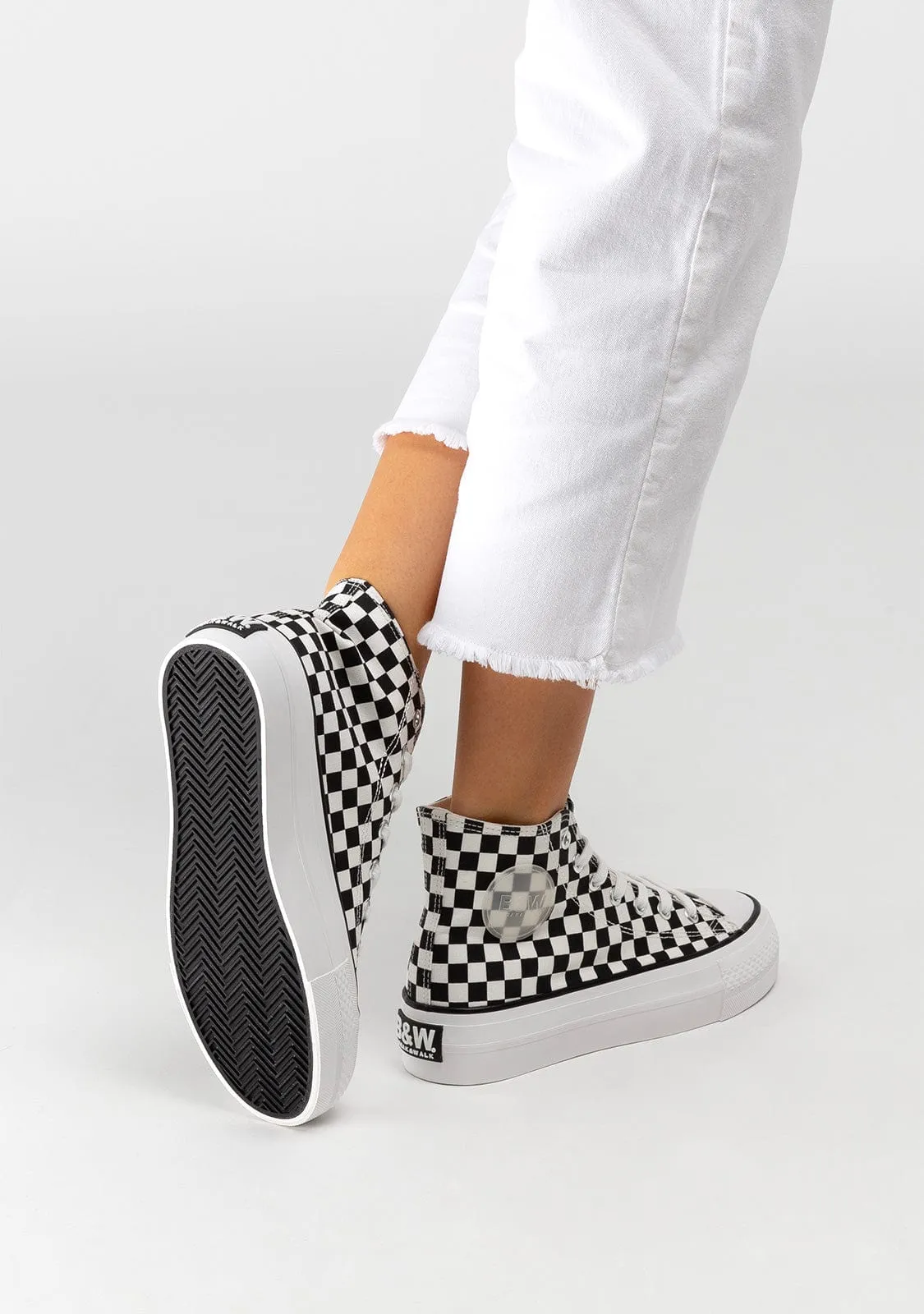 Unisex Black White Hi-Top Sneakers Canvas B&W