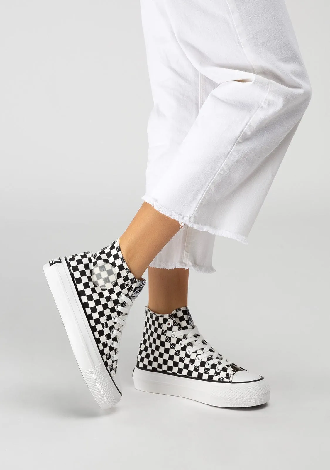Unisex Black White Hi-Top Sneakers Canvas B&W
