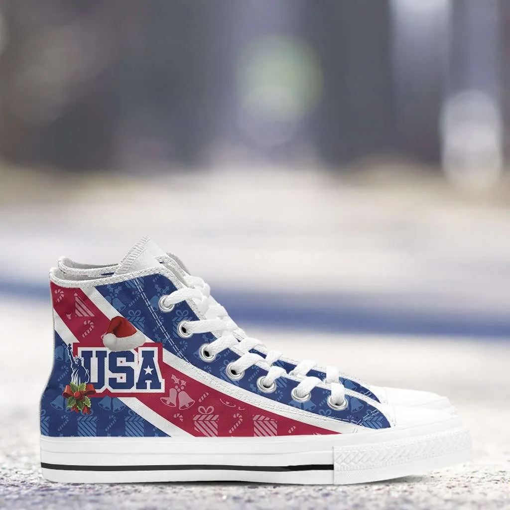 USA Christmas Football Pattern Canvas High Top Shoes