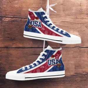 USA Christmas Football Pattern Canvas High Top Shoes