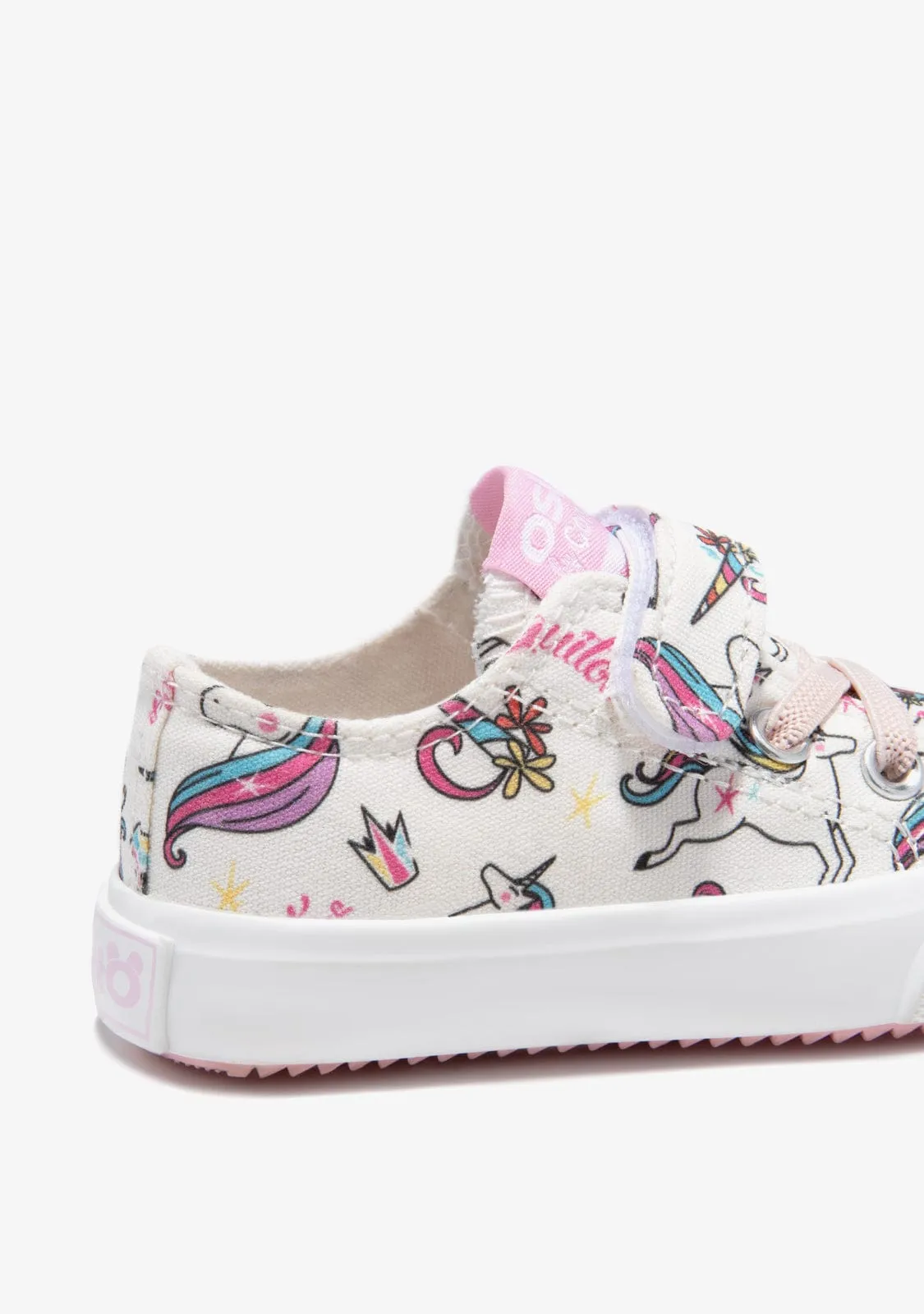 White Canvas Unicorn Adhesive Strip Sneakers