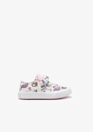 White Canvas Unicorn Adhesive Strip Sneakers