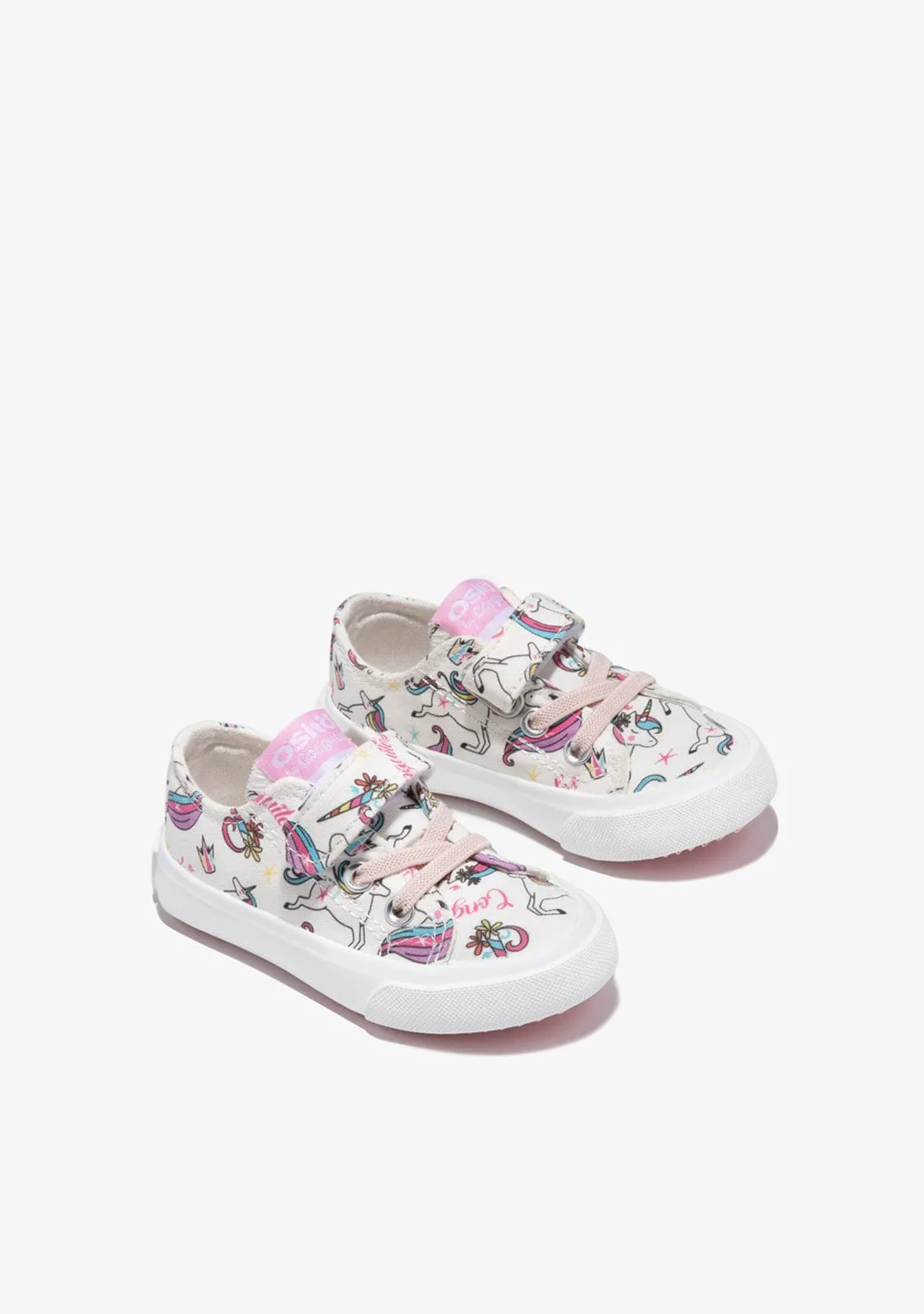 White Canvas Unicorn Adhesive Strip Sneakers