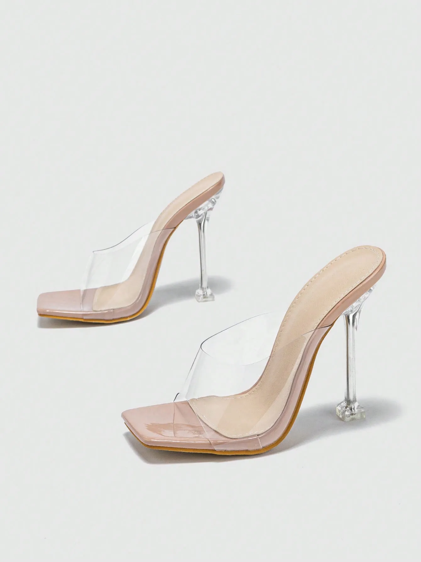 Women's Summer Breathable Clear Block Heel Mules With See-Through Strap And Peep Toe For Party, Sultry Transparent High Heel Slippers