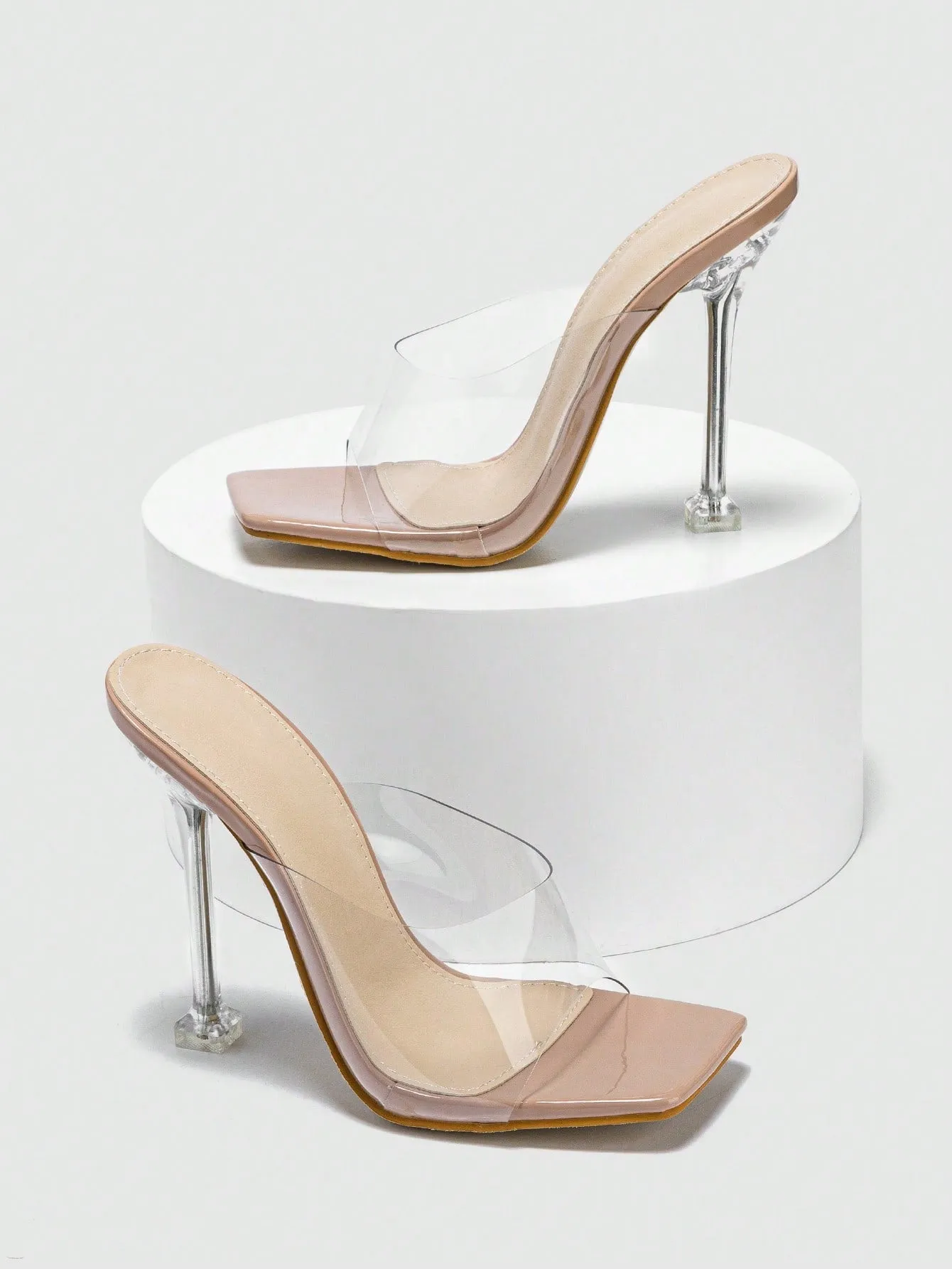 Women's Summer Breathable Clear Block Heel Mules With See-Through Strap And Peep Toe For Party, Sultry Transparent High Heel Slippers
