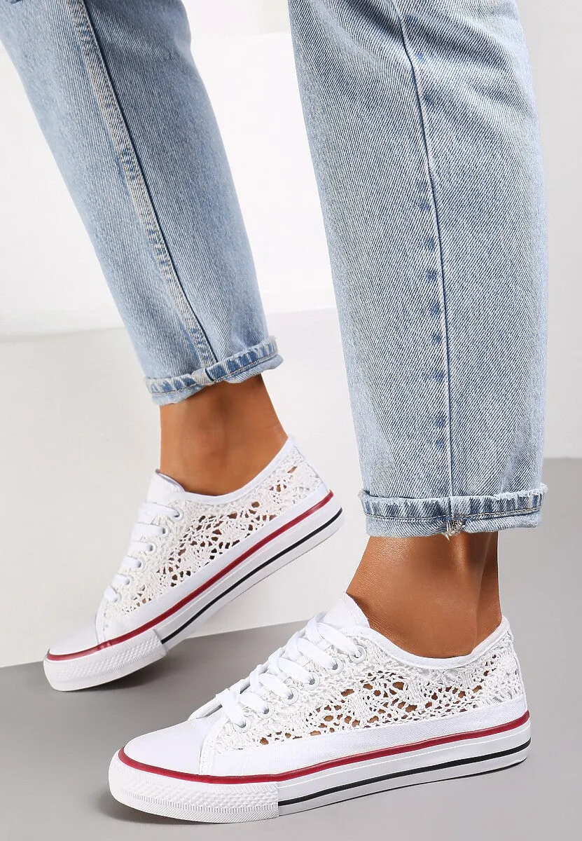 Women's White Mesh Canvas Sneakers | EV97WHITE