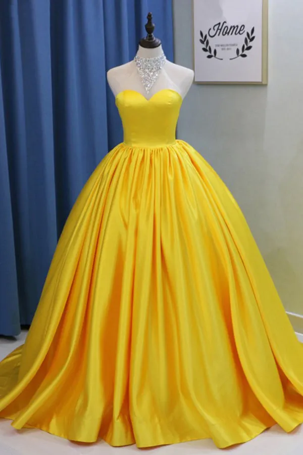 Yellow Ball Gown Halter Prom Dresses with Beading Long Halter Quinceanera Dresses N1296