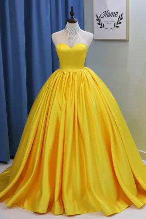 Yellow Ball Gown Halter Prom Dresses with Beading Long Halter Quinceanera Dresses N1296